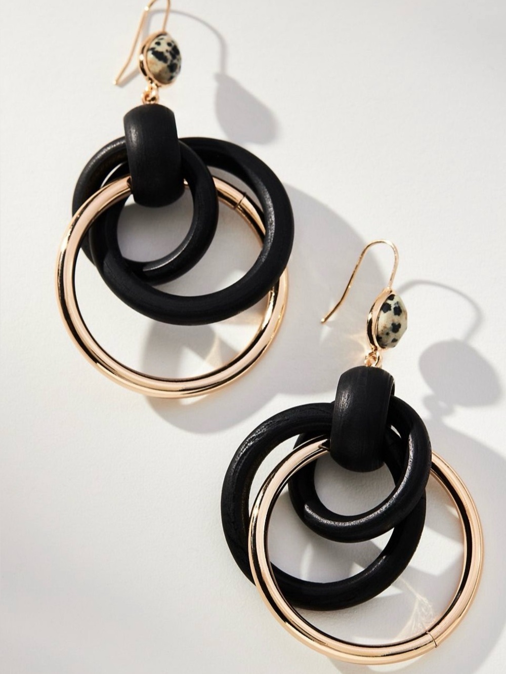 Anthropologie Wood Multi Black and Gold Link Drop Earrings